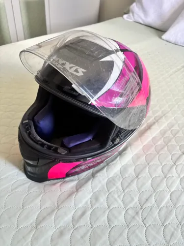 Capacete Axor Feminino Preto/Rosa - Viseira Cristal