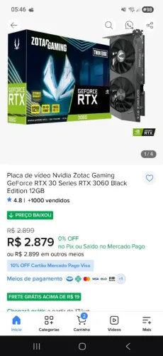 Placa de vídeo Rtx 3060 12gb
