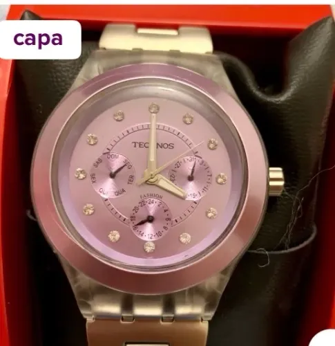 Relógio Technos Prata com fundo lilás