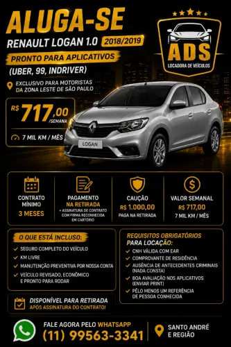 Aluguel de carros para motoristas de aplicativos