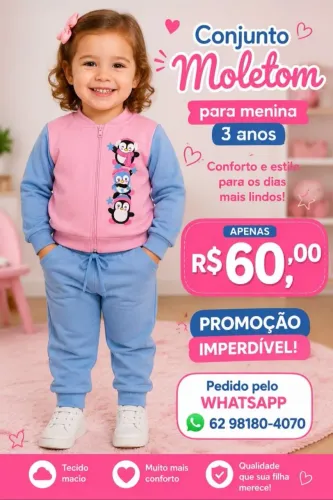 CONJUNTO MOLETOM COM ZIPER MENINA 3 ANOS 