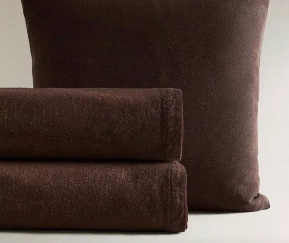 colcha lisa 100% linho zara home castanho