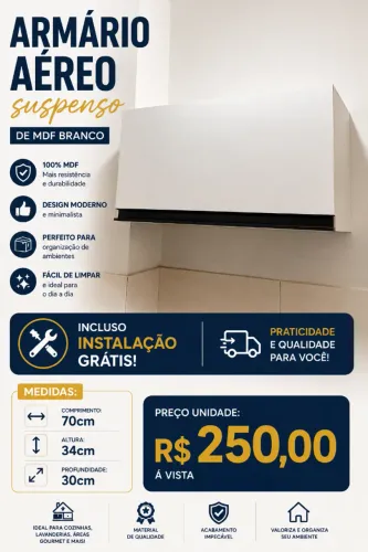 Armário Suspenso de Parede MDF Branco Moderno