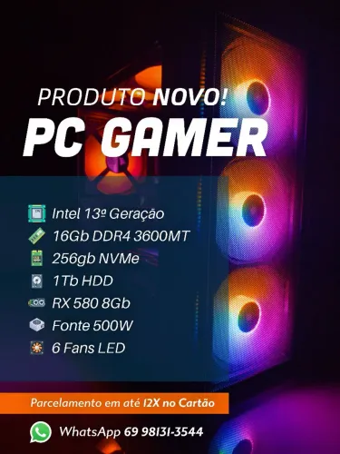 PC Gamer *NOVO* / Intel 13ª Geração - AMD RX580 8Gb - 16Gb DDR4, NVMe + HDD