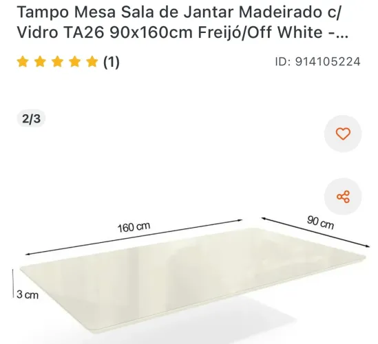 Tampo de mesa madeira e vidro