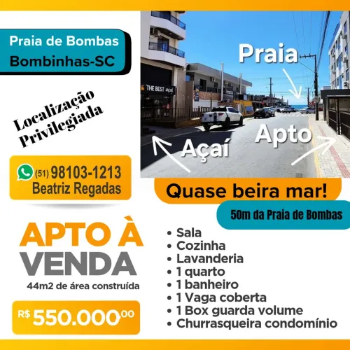 Vendo apartamento 50m da Praia de Bombas,  Bombinhas-SC 