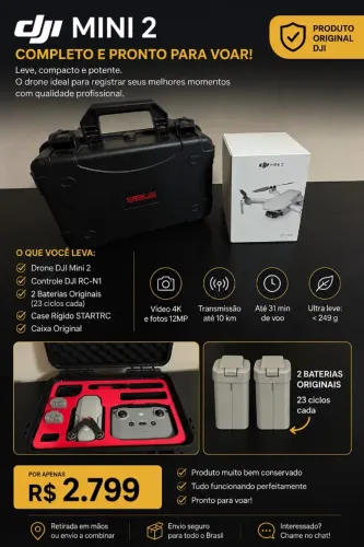 DJI Mini 2 + Case Rígido + 2 Baterias - R$ 2.799