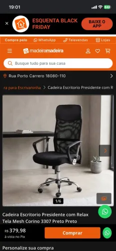 Cadeira De Escritório Presidente Fox Giratória Preta F161