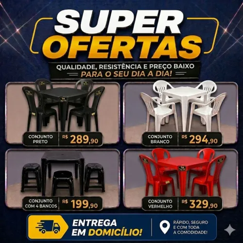 Conjuntos de mesas com cadeiras plásticas