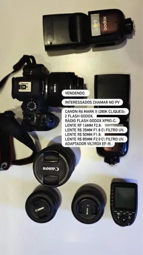 Kit Cânon R6II + lentes + 2 Flash