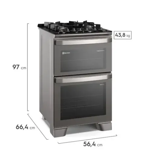 Fogão 4 bocas Electrolux Cinza Experience Mesa de Vidro, 2 fornos e PerfectCook360
