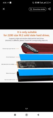 Dissipador SSD NVMe M.2 2280 com alumínio e thermal pad para resfriamento PC