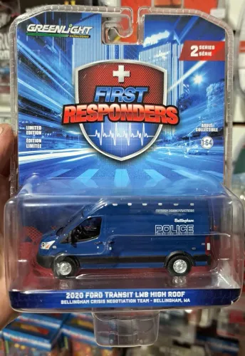 1:64 Miniatura 2020 Van Ford Transit LWB High Roof Police Greenlight 9 Cm Novo e Lacrado