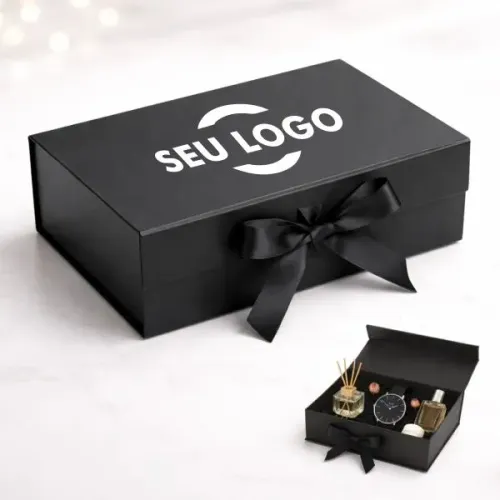 Caixa premium rígida com ímã personalizada com sua logo 28x20x9cm