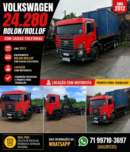 Aluguel de caminhão roll on com caçambas rolon 