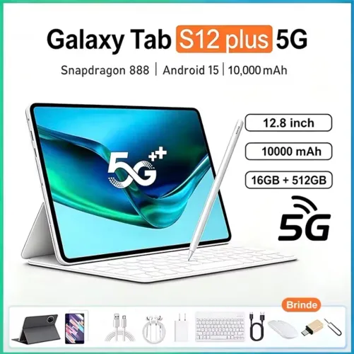 Pad Galaxy S12 Plus Combo com Teclado e Mouse -12.8"inch 16GB+512GB Android 15 10000mAh
