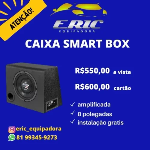 caixa amplificada Smart Box - Sub de 8" 200w Rms + cabos - Instalada