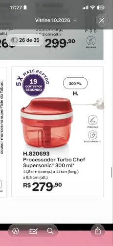 Processador tupperware turbo cheff lacrado na cor vermelha
