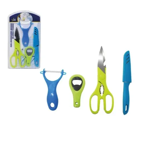 Kit Descascador Abridor De Garrafa Faca De Cozinha E Tesoura - 123Util UD 0643