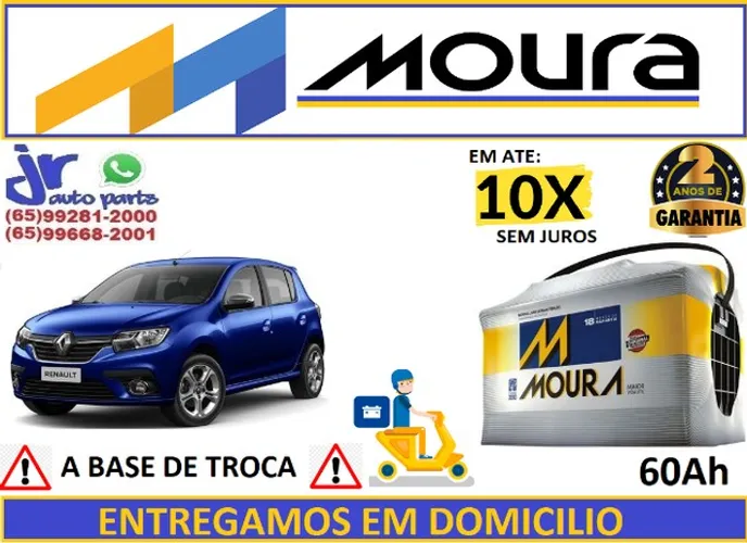 Bateria Moura 60ah Sandero Logan 2014 a 2017 12v 