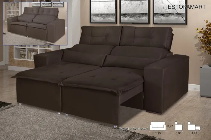 Sofá Retrátil Reclinável Bia 1,90m OFERTA t43
