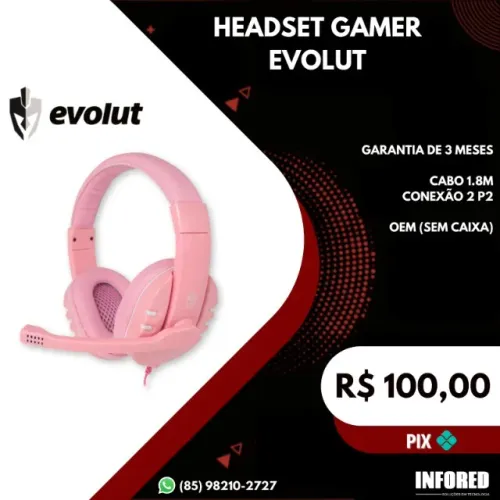 Headset gamer Evolut rosa
