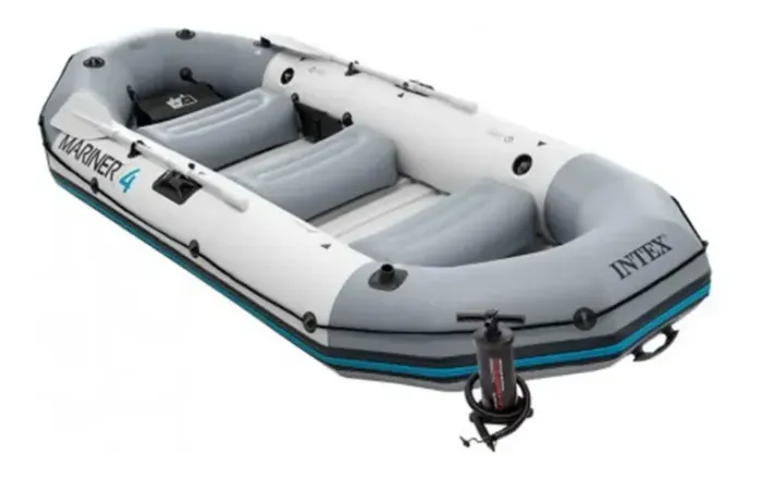BOTE INFLÁVEL INTEX MARINER 4 + MOTOR DE POPA PANTANEIRO 6.5HP (1X DE USO) INCLUI REMOS
