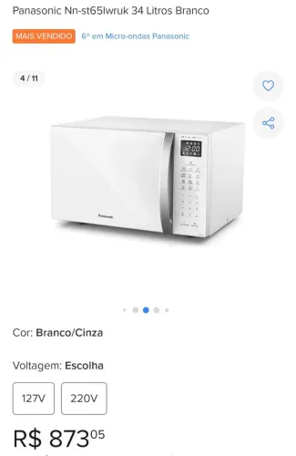 Micro-ondas Panasonic Nn-st65lwruk 34 Litros Branco