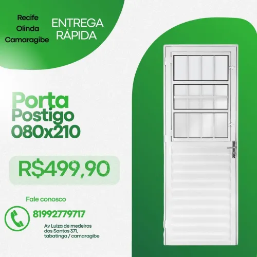Porta postigo 080x210 aluminio branco 