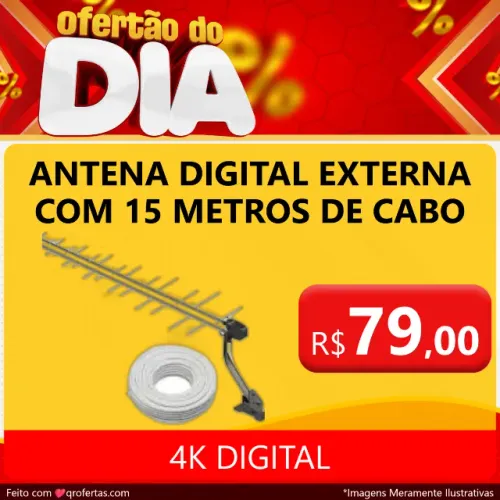 ANTENA DIGITAL 4K FULL HD DIGITAL COM ( 15 METROS DE CABO COAXIAL )