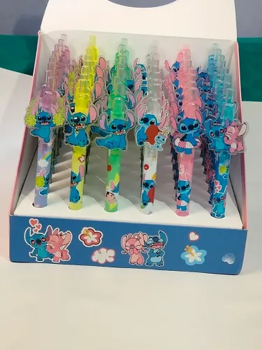 Kit 12 Caneta Fofas do Stitch Retrátil click Ponta 0.5 tinta Preta