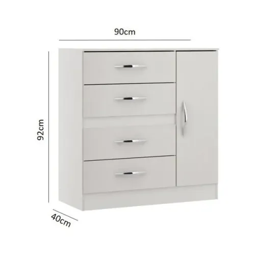 Cômoda com 4 Gavetas e Porta - Branco - Nova