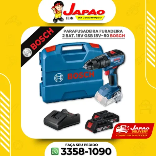 Parafusadeira Furadeira 2 Baterias 18V Motor Brushless Profissional Bosch GSB 18V-50