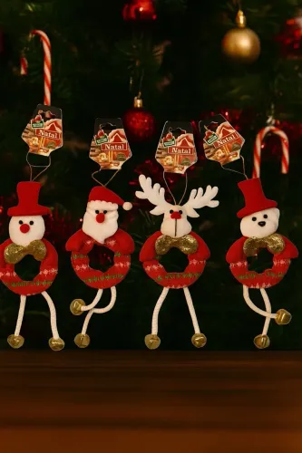 Natal Kit 4 Enfeite De Pendurar Com Sino Natalino Com Figuras De Pelúcia