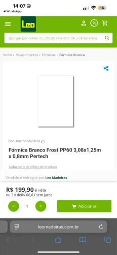 FORMICA BRANCA TX PP60 3,08m x 1,25M Pertech 