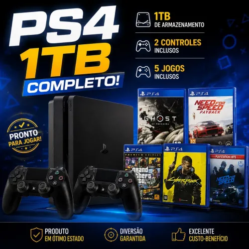Ps4 1T com os 2 controles