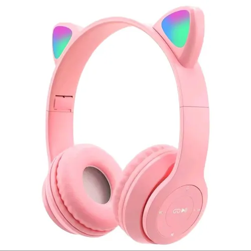 Fone De Ouvido Infantil Orelha De Gatinho Bluetooth Led Rgb Cor Rosa