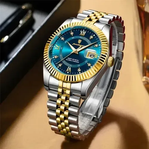 Relógio Masculino Poedagar Luxo - Mostrador Turquesa e Ouro (Premium)