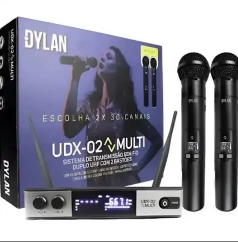Kit 2 Microfones Sem Fio Dylan UDX-02 Multi UHF