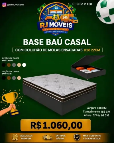 Cama Base baú + colchão Molas Ensacada