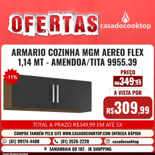 ARMARIO COZINHA MGM AEREO FLEX 1,14 MT - AMENDOA/TITANIUM 9955.39