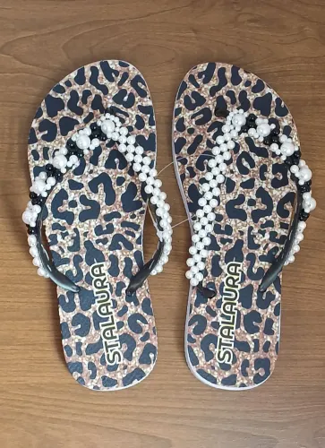 Chinelo Feminino Bordado Decorado Onça