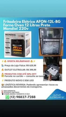 Fritadeira Elétrica AFON-12L-BG Forno Oven 12 litros preta Mondial 220v