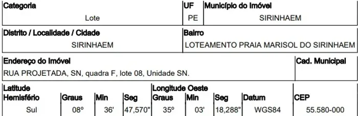 Imóvel com potencial Terreno no Barra de Sirinhaem, Sirinhaem - PE, N. SN LT 08 QD F, 396