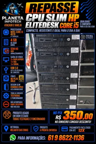 CPU Slim HP EliteDesk core i5 4570 com 4gb de ram e sem HD ( REPASSE )