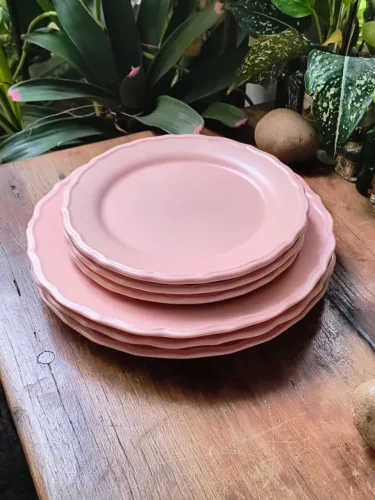conjunto de pratos rosa em porcelana LINDOS 3 sobremesa 3 rasos louça cozinha utensílios