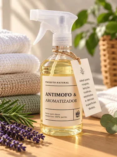 Aromatizador Antimofo para Tecidos Spray 500ml Roupas Lençóis Estofados com Óleos Essencia