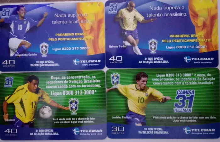 Cartões Telefônico Comemorativo do Penta Quatro Unidades.
