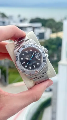 Relógio Seiko Mod Yacht-Master Cinza Rhodium Automatico NH35 Safira