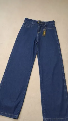 Calça wide leg jeans escuro